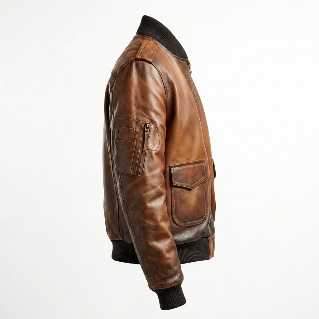 Aviator G1 Distressed Men’s Bomber Vintage Leather Jacket – Distressed Brown - Timber AND Hide