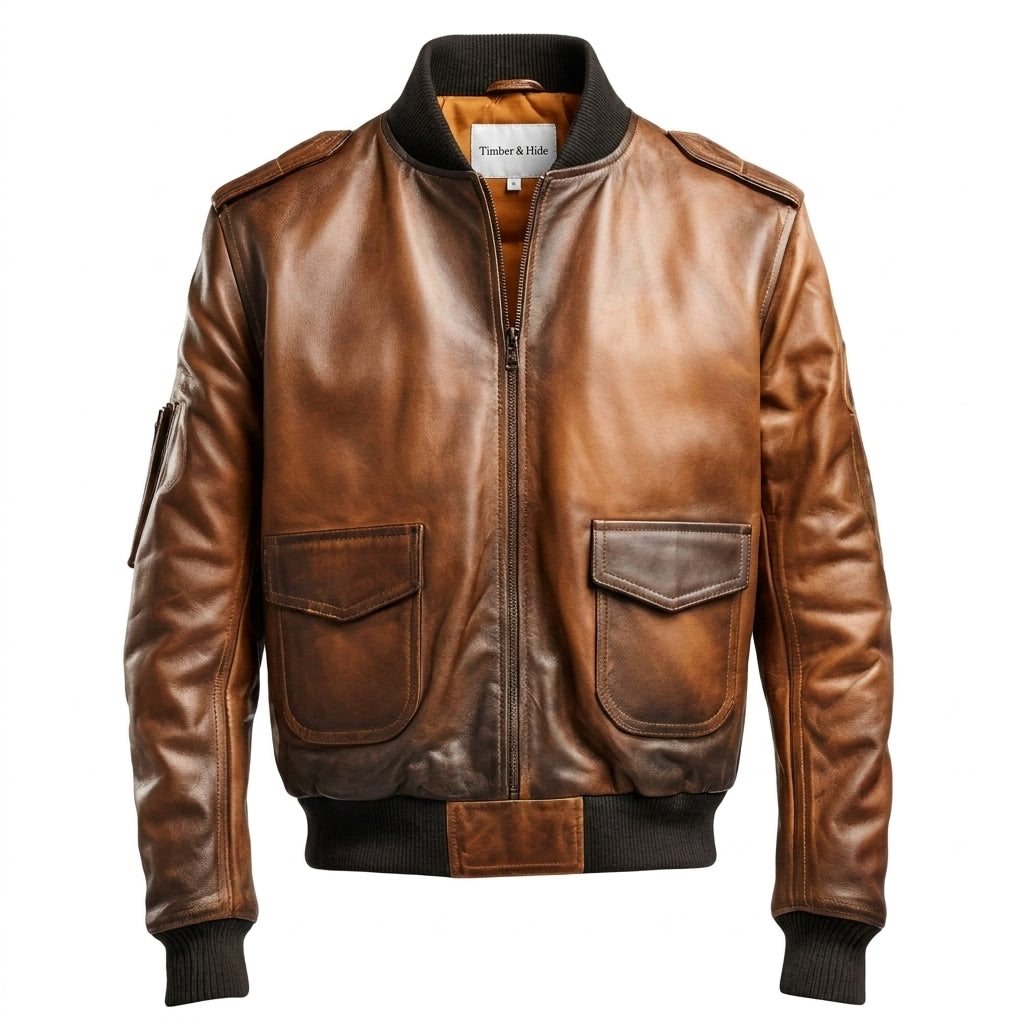 Aviator G1 Distressed Men’s Bomber Vintage Leather Jacket – Distressed Brown - Timber AND Hide