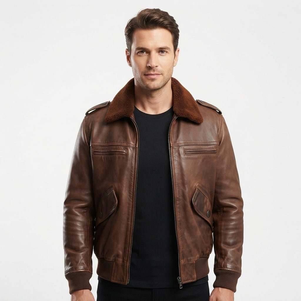 Aviator Men Flight Bomber Leather Jacket - Timber AND Hide