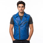 Timber&Hide Men's Genuine Leather Motorcycle Biker Vest – Classic Double Rider Style with Studded Shoulders