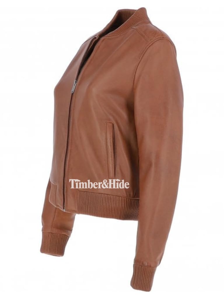 Women's Leather Bomber Jacket Black