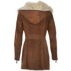 Timber&Hide Hooded Toscana Coat Brown with Shearling Trim – Women Toscano Sheepskin Jacket in Toscano Leather