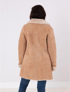 Timber&Hide Shearling Longline Suede Coat – Luxury Long Suede Jacket Women