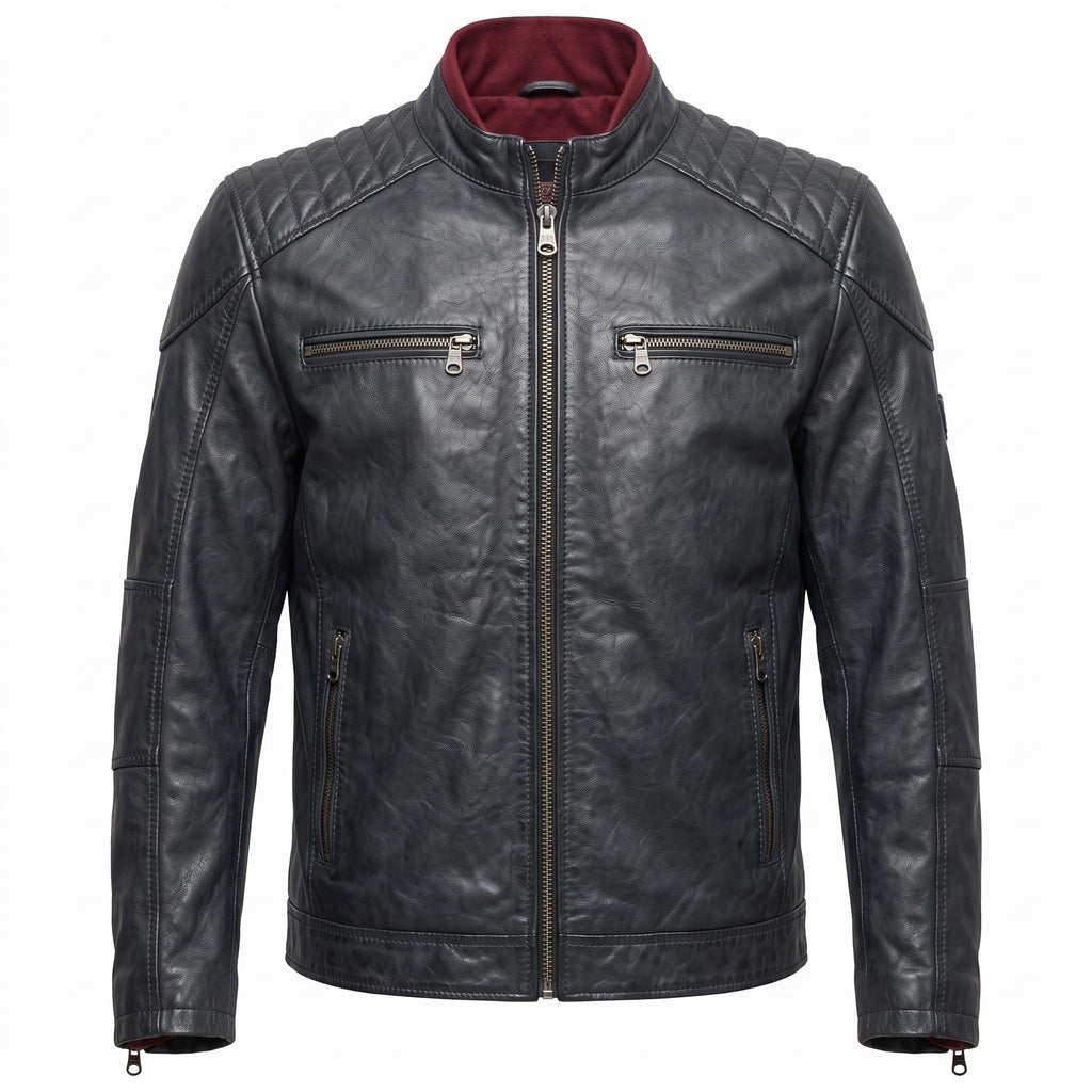 Men's Genuine Leather Black Biker Jacket with Eagle Back Patch, Handmade Vintage Cafe Racer Motorcycle Jacket