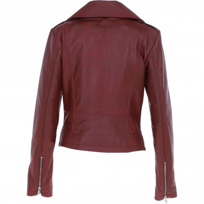 Women's Burgundy Leather Biker Jacket: Stella