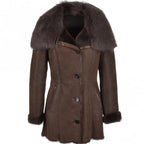 Women's Brown Shearling Leather Jacket, Faux Fur Collar Winter Coat