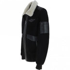 Premium Leather Aviator Jacket with Detachable Collar Black/Cream