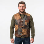 Timber&Hide Men's Patchwork Leather Vest|Handmade Genuine Leather Vest|Vintage Patch Leather Vest|Rustic Biker Motorcycle Vest