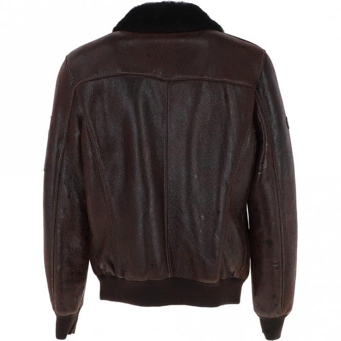 Premium Leather Aviator Jacket with Detachable Collar Black/Cream
