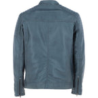 Men's Black Leather Biker Jacket with Zip Front, Multiple Pockets