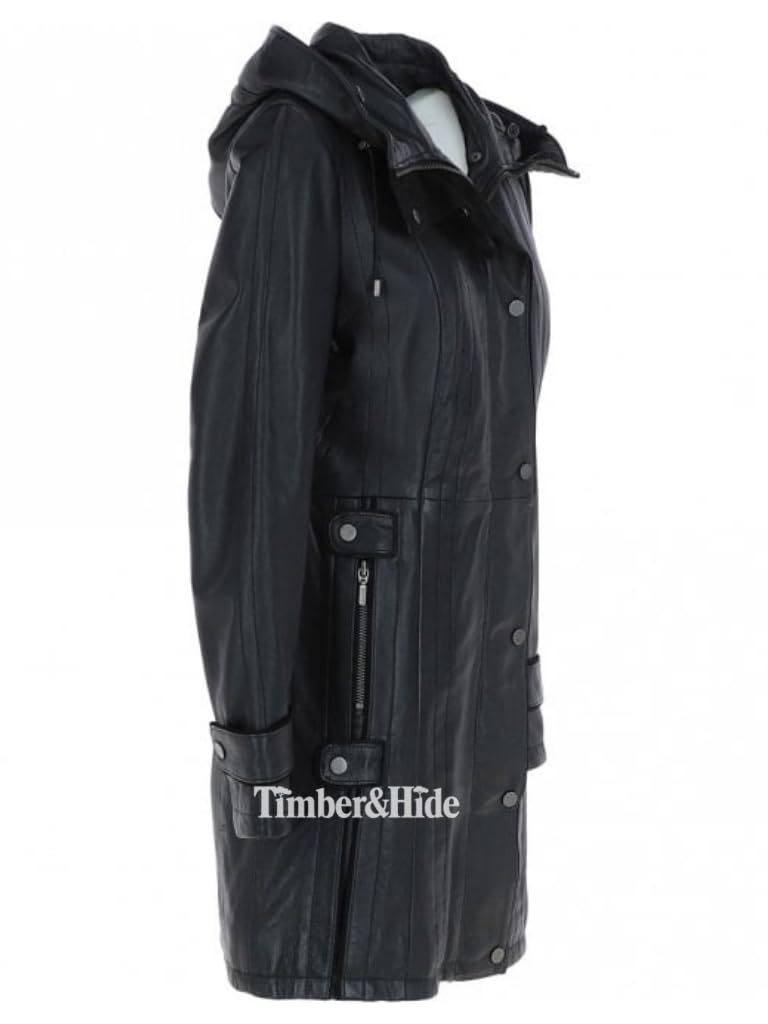 Hooded Leather Coat For Women