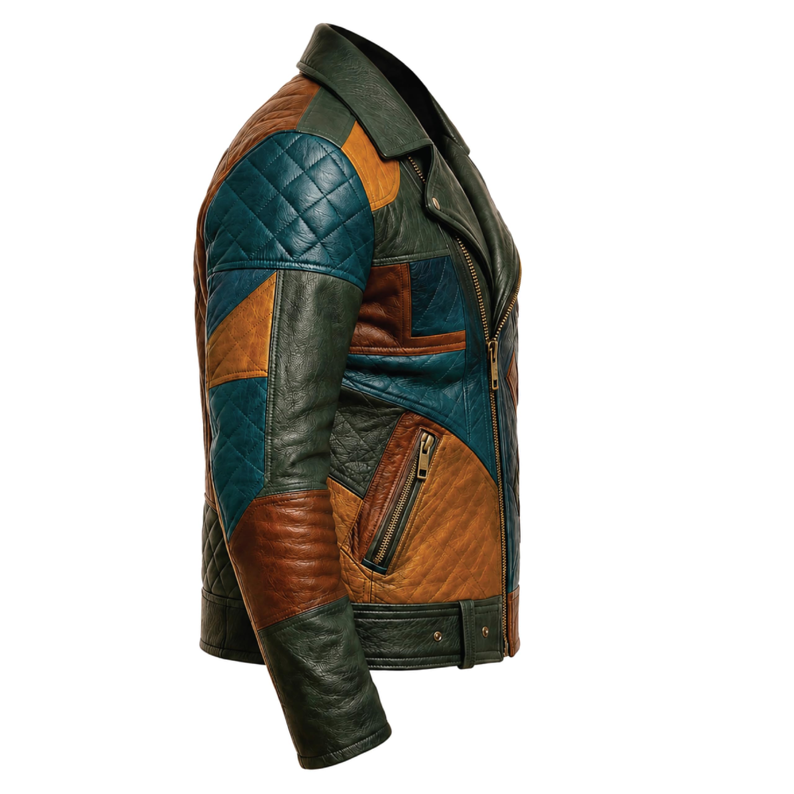 Timber&Hide Men's Patchwork Leather Biker Jacket | Handmade Motorcycle Jacket | Gothic Cross Back Patch | Vintage Cafe Racer Coat | Genuine Leather Jacket