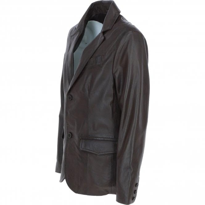 Men's Leather Blazer Notch Collar