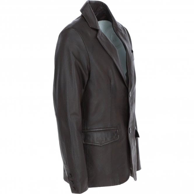 Men's Leather Blazer Notch Collar