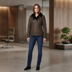 Women's Tan Leather Aviator Jacket, Sheepskin Shearling Bomber Coat, Faux Fur Collar