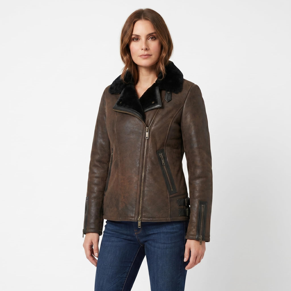 Timber Hide Side Zip Biker Sheepskin Pilot Jacket
