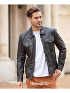 Men's tan leather bomber Jacket