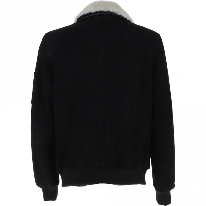 Premium Leather Aviator Jacket with Detachable Collar Black/Cream