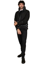 Timber&Hide Peter Black Suede Lamb Shearling Biker Jacket with Buckle Collar – Suede Shearling Jacket