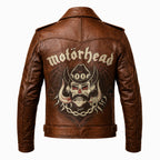 Timber&Hide Men's Brown Motorhead Inspired Leather Jacket | Skull Biker Jacket | Rock Punk Motorcycle Jacket