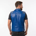 Timber&Hide Men's Genuine Leather Motorcycle Biker Vest – Classic Double Rider Style with Studded Shoulders