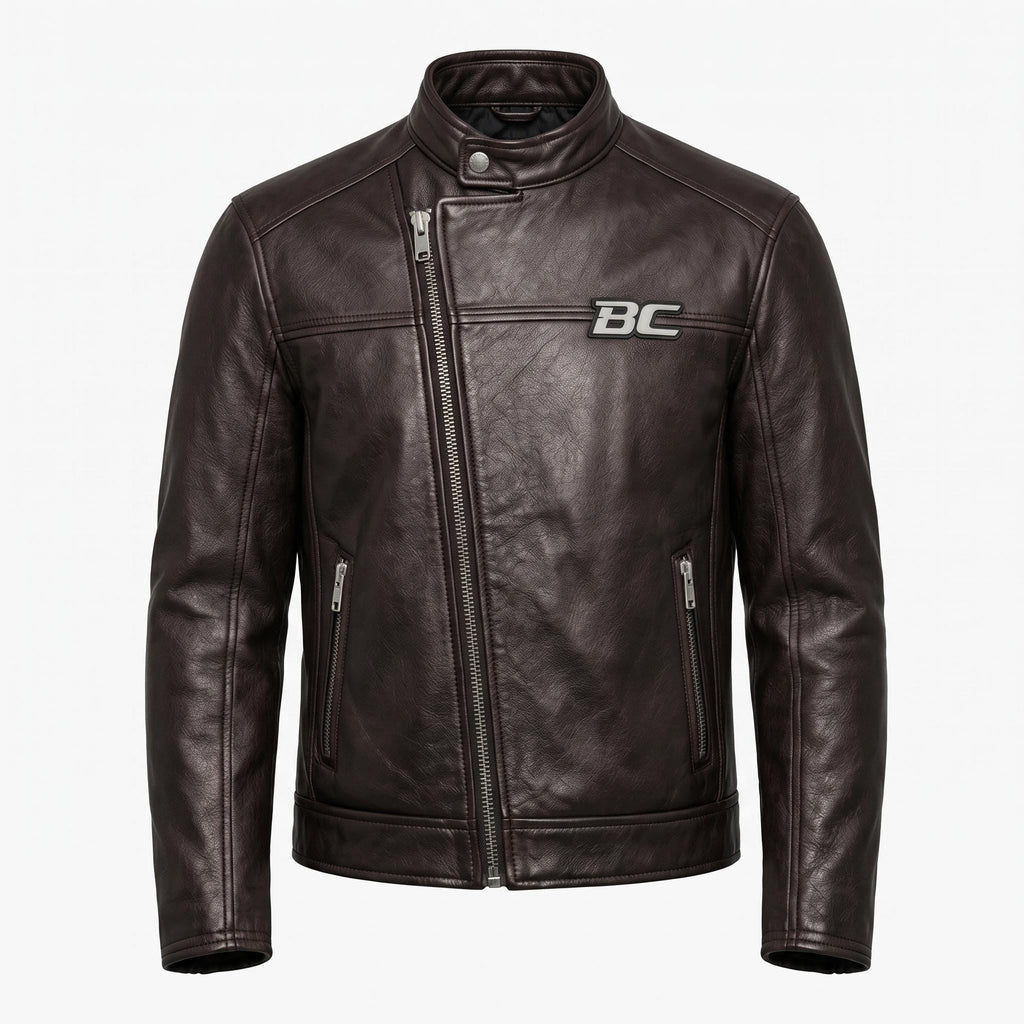 Biker Club V-Twin Engine Leather Jacket - Winged Motor Graphic Cafe Racer - Timber AND Hide