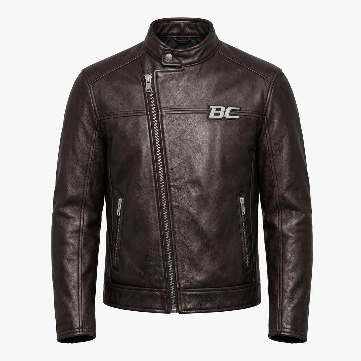 Biker Club V-Twin Engine Leather Jacket - Winged Motor Graphic Cafe Racer - Timber AND Hide