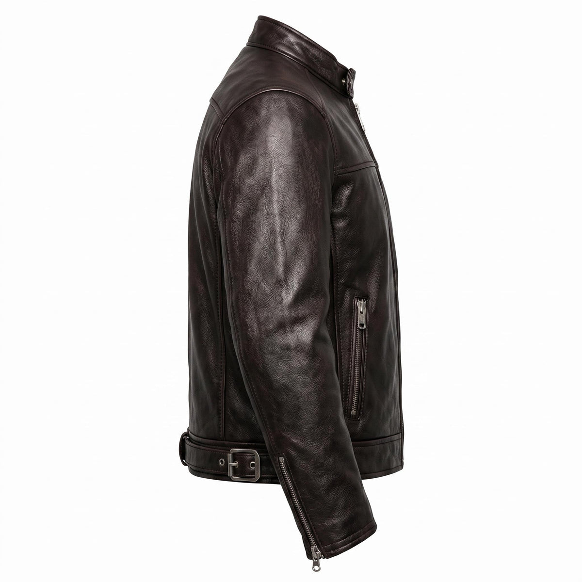 Biker Club V-Twin Engine Leather Jacket - Winged Motor Graphic Cafe Racer - Timber AND Hide