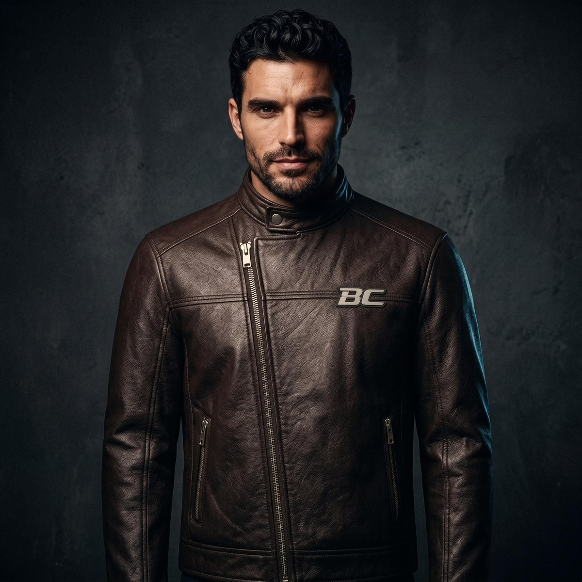 Biker Club V-Twin Engine Leather Jacket - Winged Motor Graphic Cafe Racer - Timber AND Hide