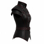Black Faux Leather Corset Armor | Women's Gothic Burgundy Trim Bodice, Steampunk Warrior Costume Top - Timber AND Hide