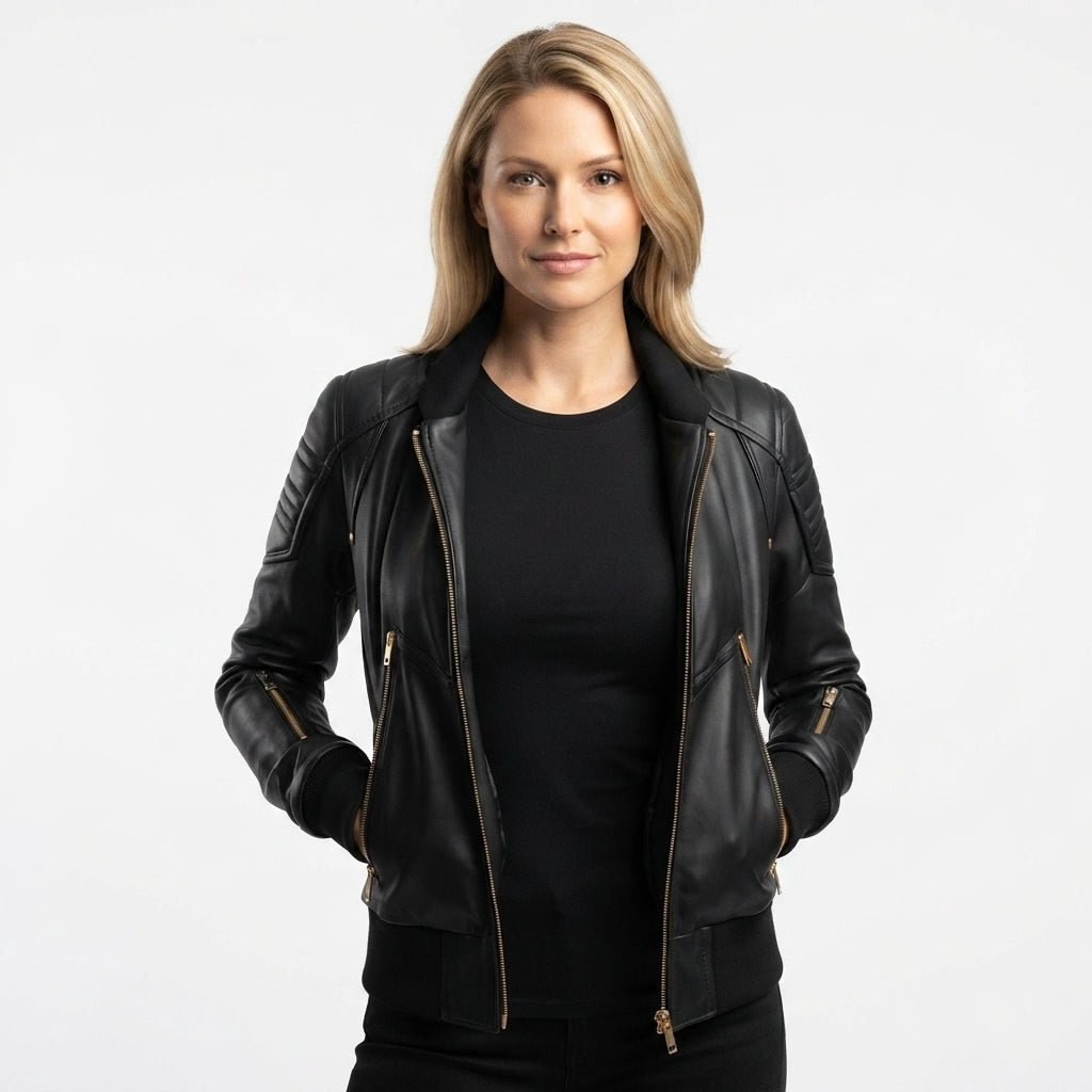 Black Leather Jacket Bomber Style - Timber AND Hide
