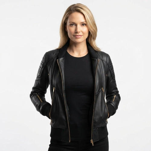 Black Leather Jacket Bomber Style - Timber AND Hide