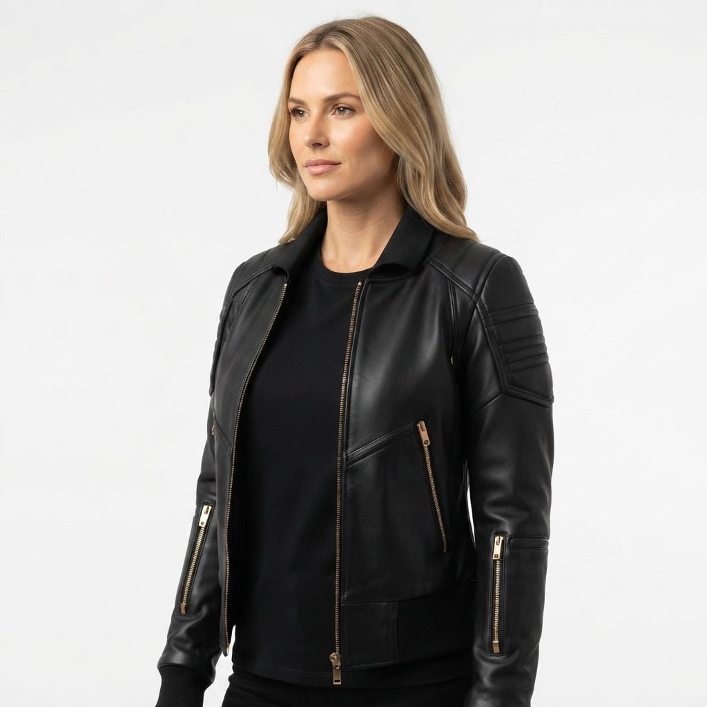 Black Leather Jacket Bomber Style - Timber AND Hide