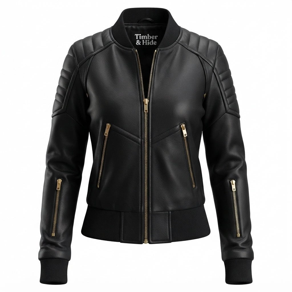 Black Leather Jacket Bomber Style - Timber AND Hide