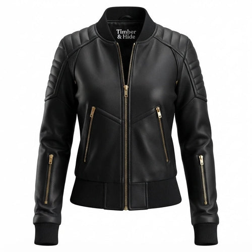 Black Leather Jacket Bomber Style - Timber AND Hide