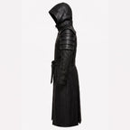 Black Leather Samurai Armor Trench Coat, Hooded Warrior Jacket, Gothic Cosplay Apparel - Timber AND Hide