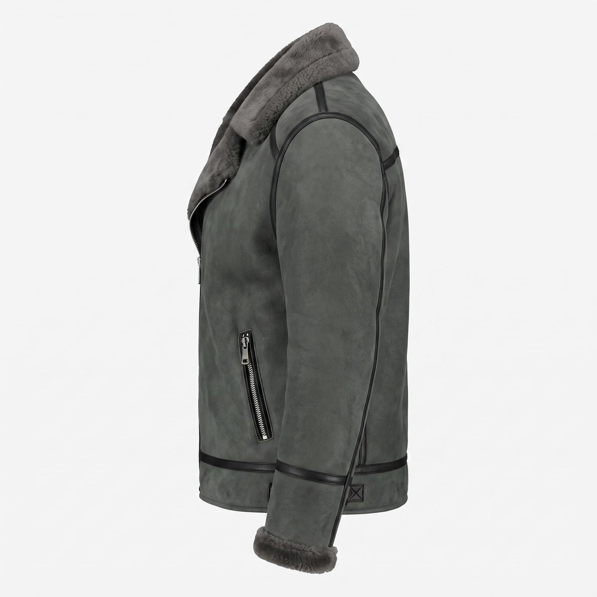 Black Suede Lamb Shearling Biker Jacket with Buckle Collar – Premium Suede Shearling Jacket - Timber AND Hide