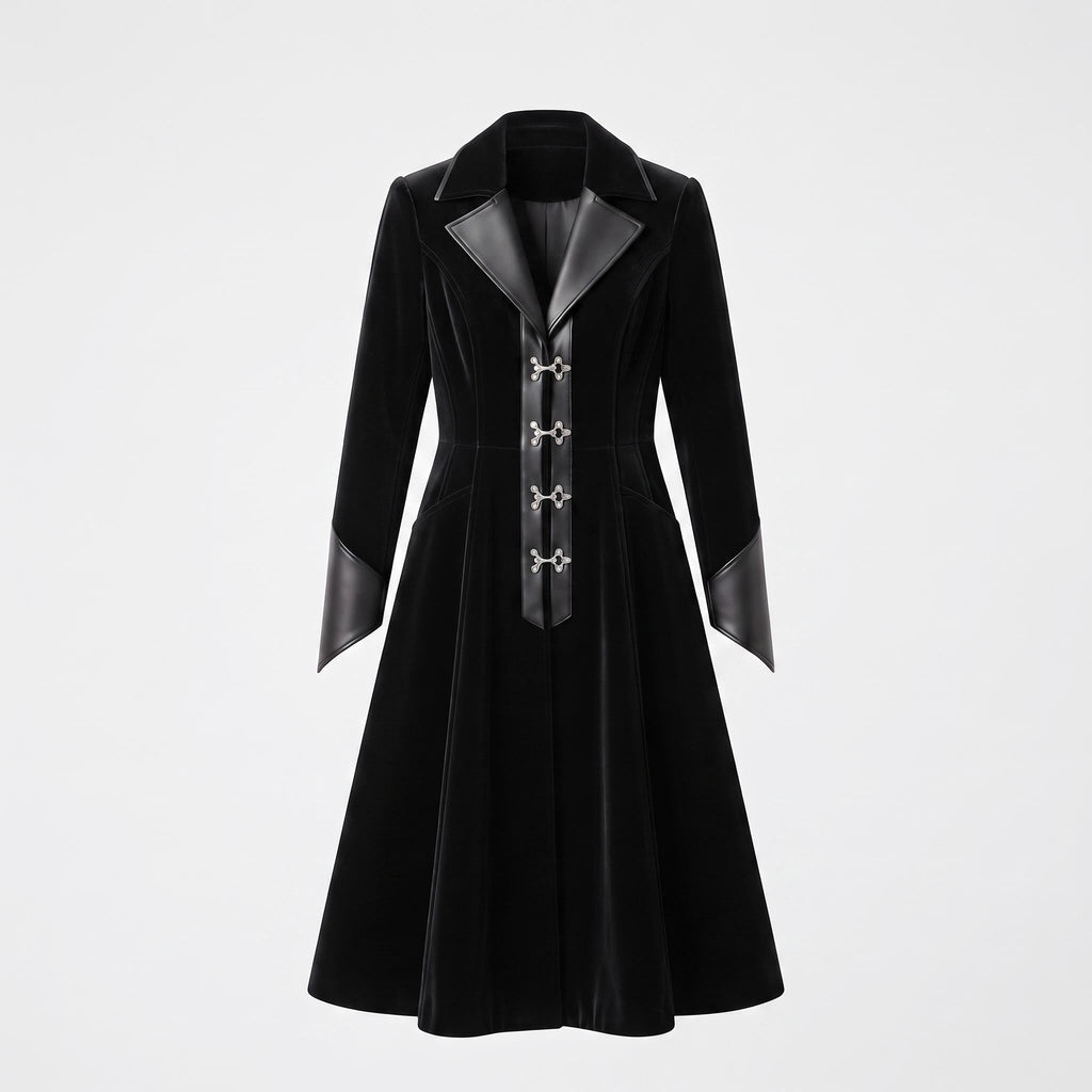 Black Velvet Victorian Coat | Genuine Leather Trim, Medieval Fantasy Jacket - Timber AND Hide