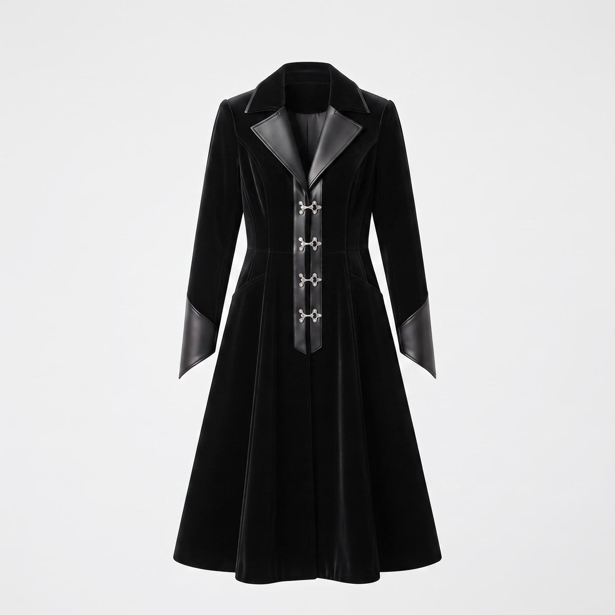 Black Velvet Victorian Coat | Genuine Leather Trim, Medieval Fantasy Jacket - Timber AND Hide