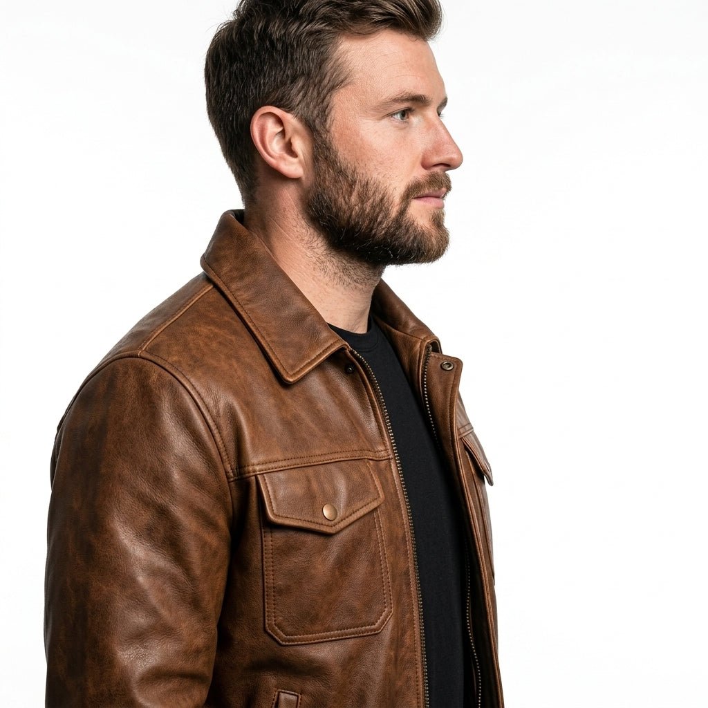 Bobby Leather Brown Jacket - Men Leather Jacket Brown - Timber AND Hide