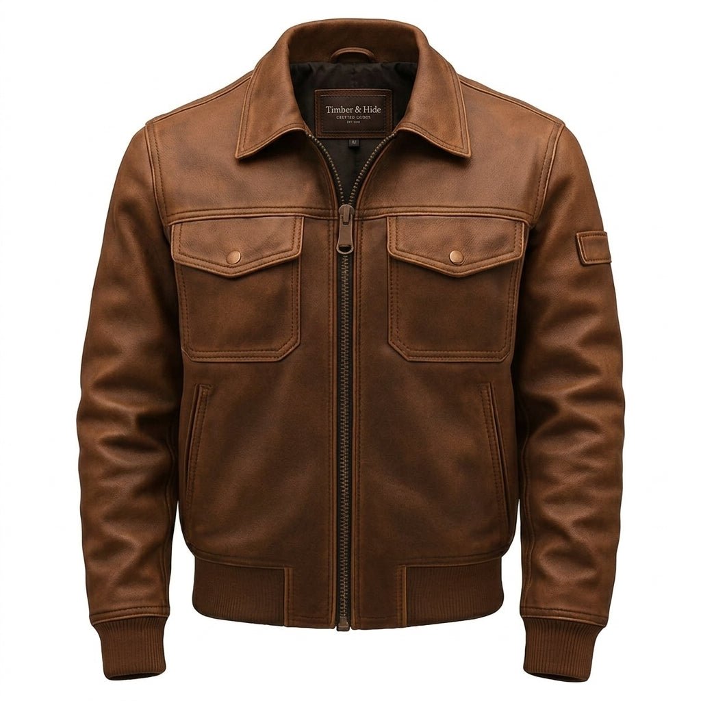 Bobby Leather Brown Jacket - Men Leather Jacket Brown - Timber AND Hide