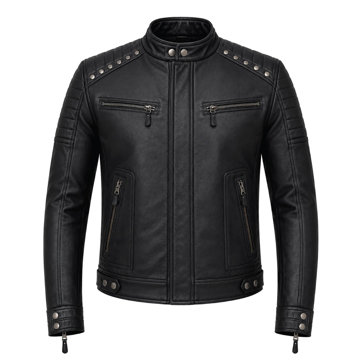 Brown Leather Biker Jacket with Sword Flame Graphic – Moto Punk Streetwear Coat - Timber AND Hide