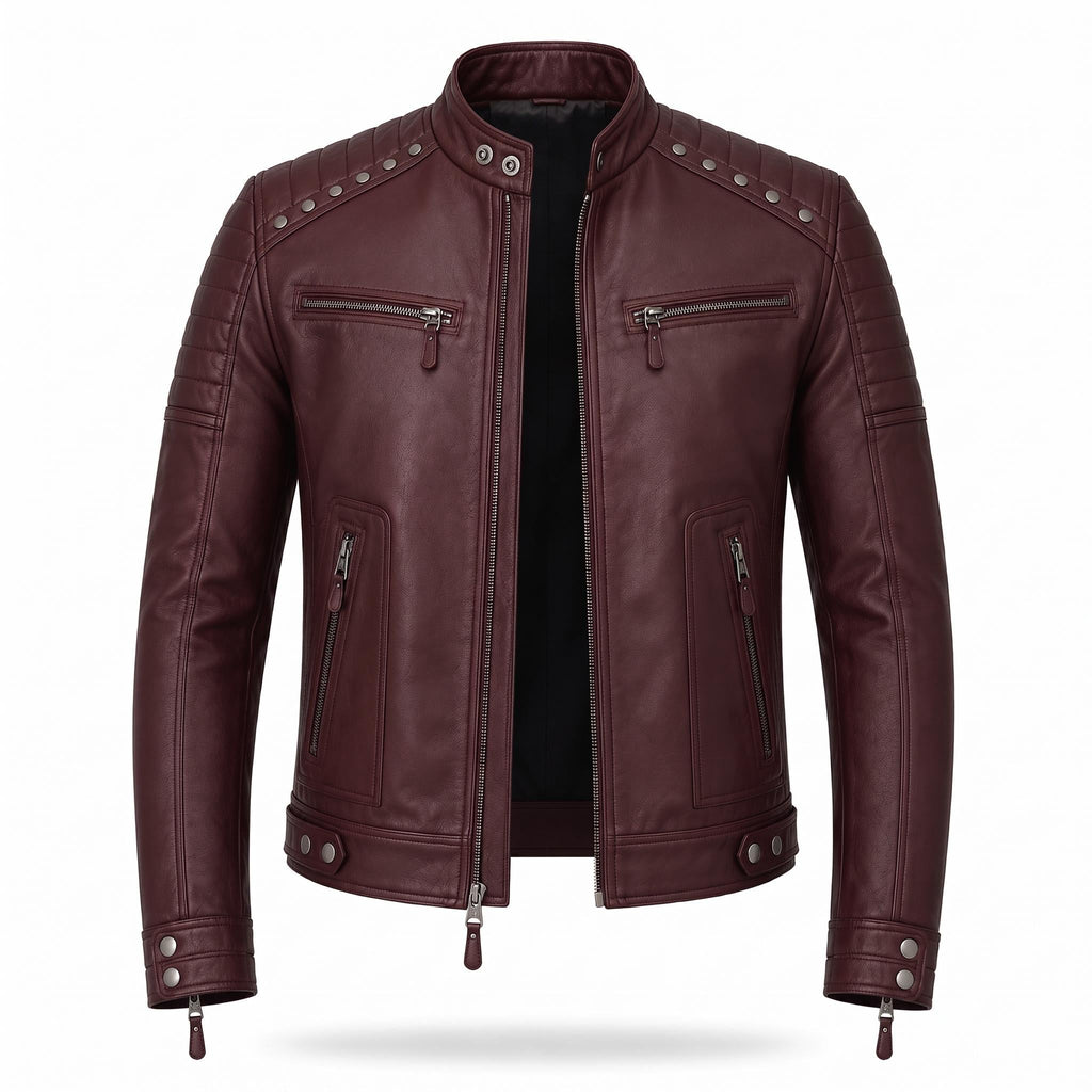 Brown Leather Biker Jacket with Sword Flame Graphic – Moto Punk Streetwear Coat - Timber AND Hide