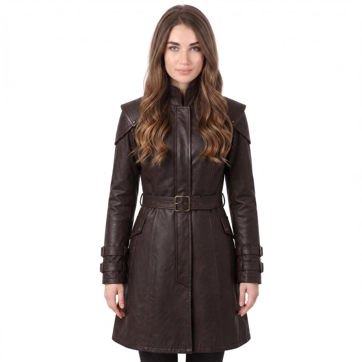Brown Leather Trench Coat | Medieval Gothic Long Overcoat, Belted Fantasy Jacket - Timber AND Hide