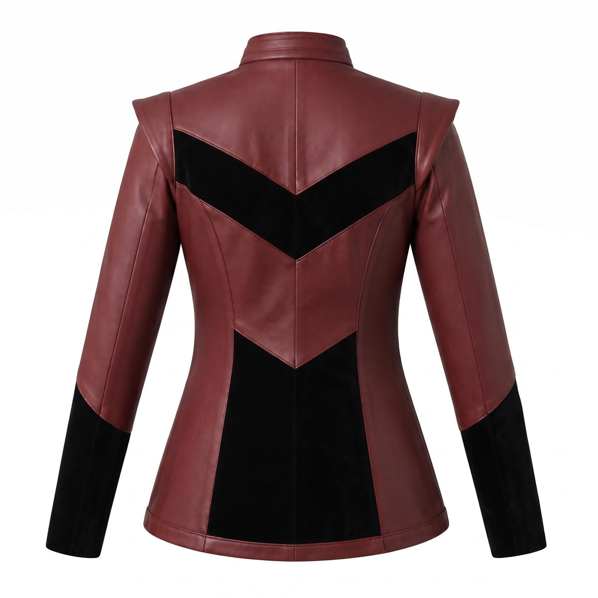 Burgundy Leather Velvet Jacket | Gothic Victorian Steampunk Fitted Coat - Timber AND Hide