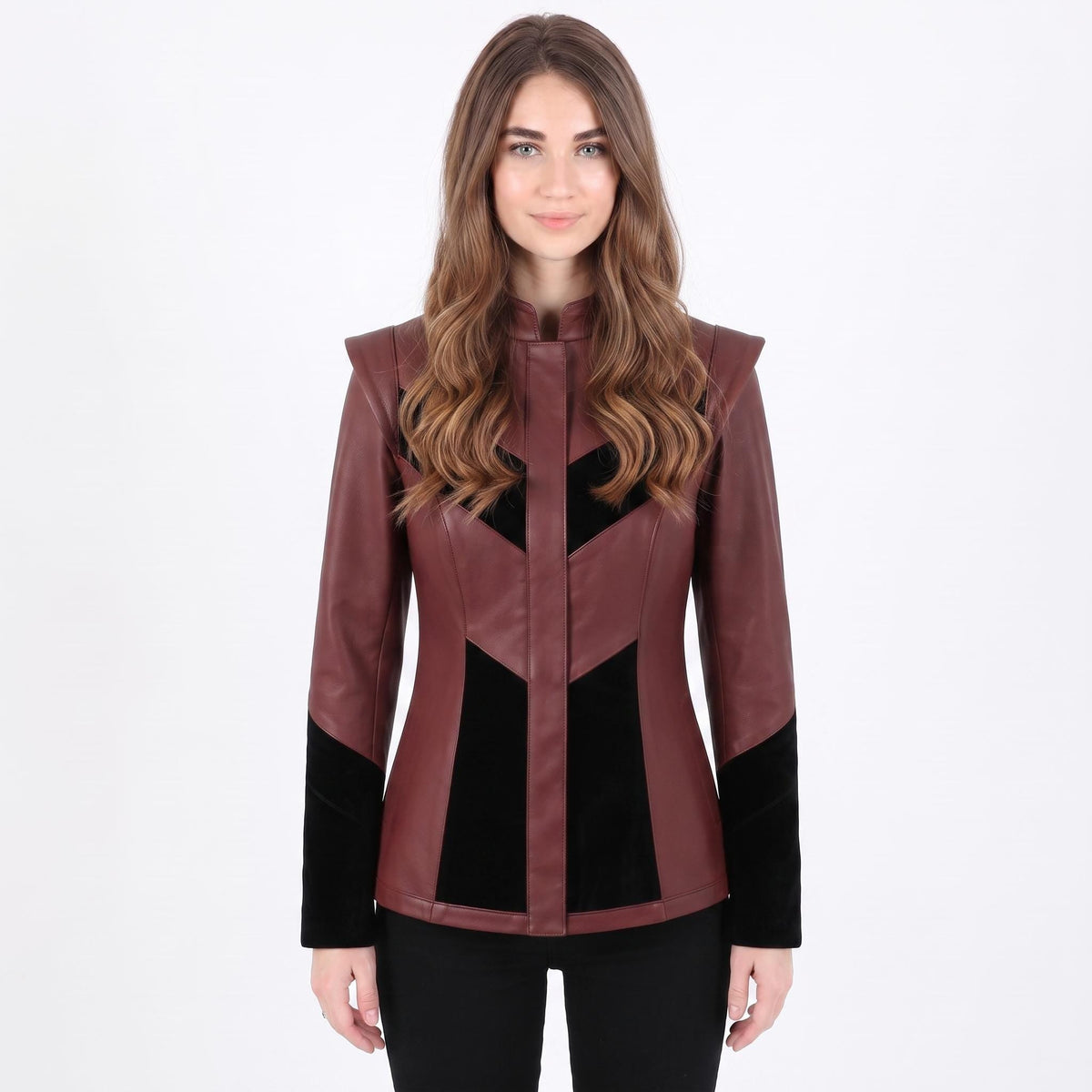 Burgundy Leather Velvet Jacket | Gothic Victorian Steampunk Fitted Coat - Timber AND Hide