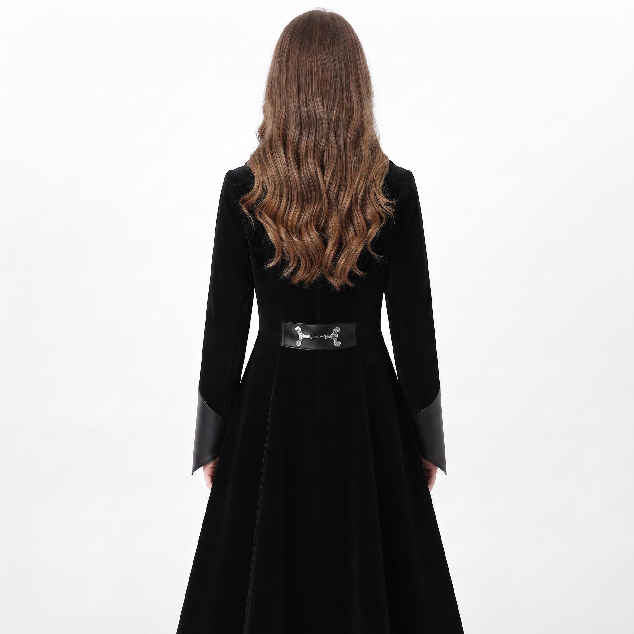 Black Velvet Victorian Coat | Genuine Leather Trim, Medieval Fantasy Jacket