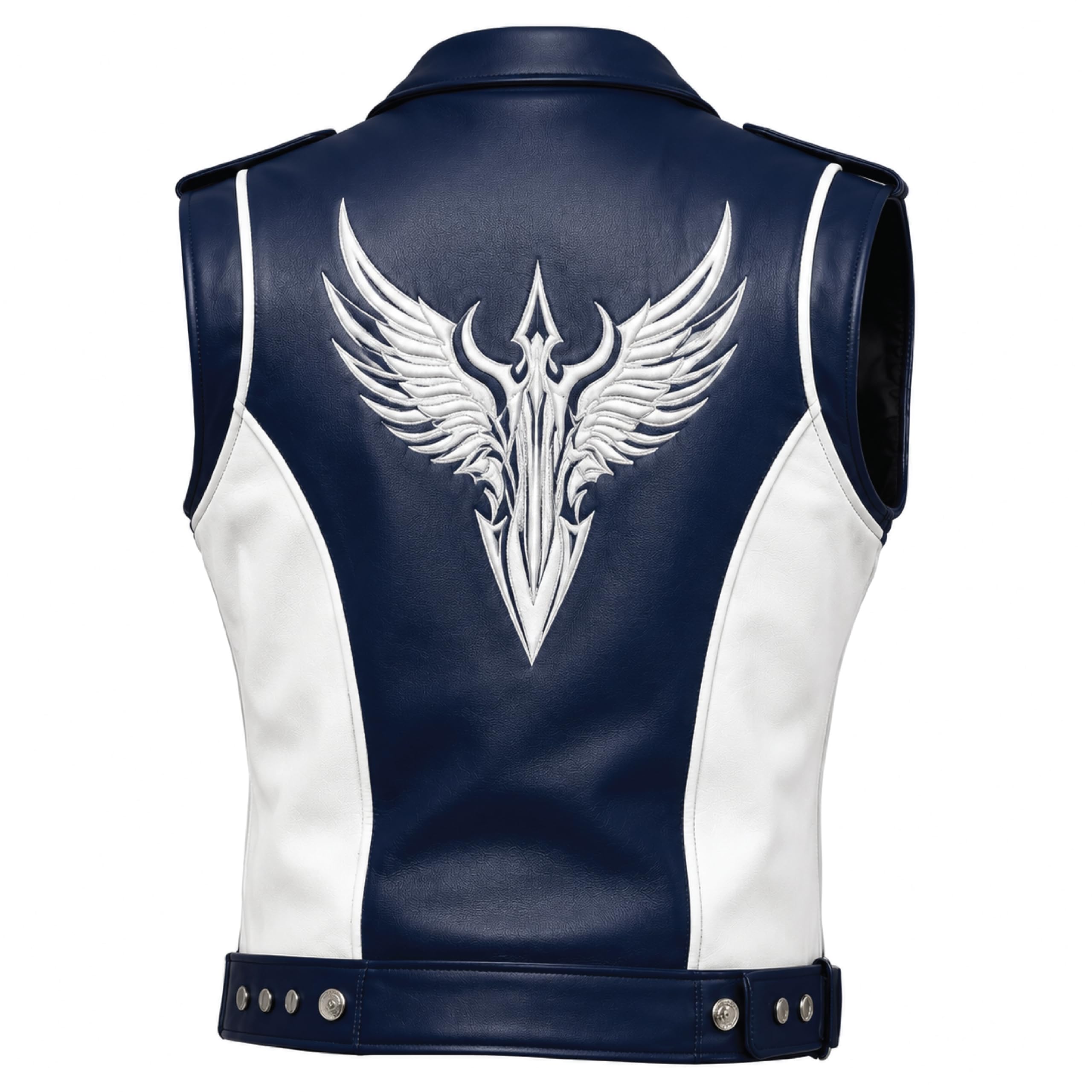 Timber&Hide Men's Blue & White Leather Biker Vest|Phoenix Printed Leather Vest|Custom Motorcycle Vest|Handmade Leather Riding Waistcoat