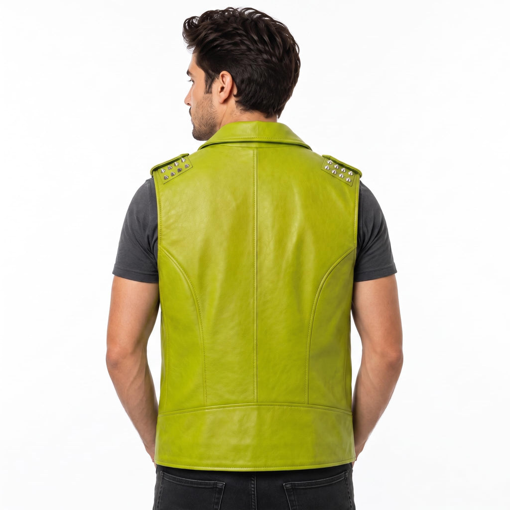 Timber&Hide Men's Genuine Leather Motorcycle Biker Vest – Classic Double Rider Style with Studded Shoulders