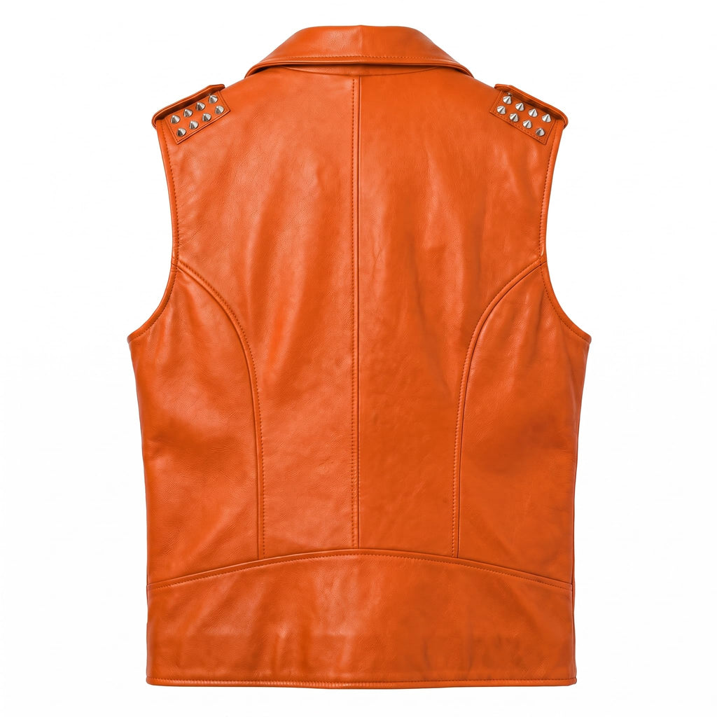 Timber&Hide Men's Genuine Leather Motorcycle Biker Vest – Classic Double Rider Style with Studded Shoulders